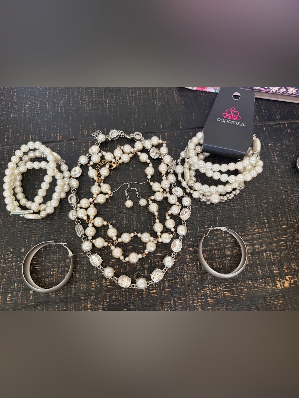 Paparazzi Pearl & Crystal Multi-Layer Necklace Set - White